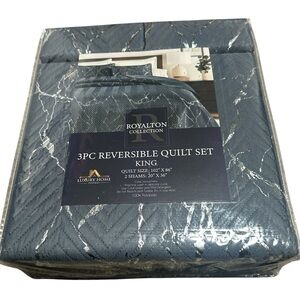 Royal Collection 3 Piece Reversible King Quilt Set in Gray